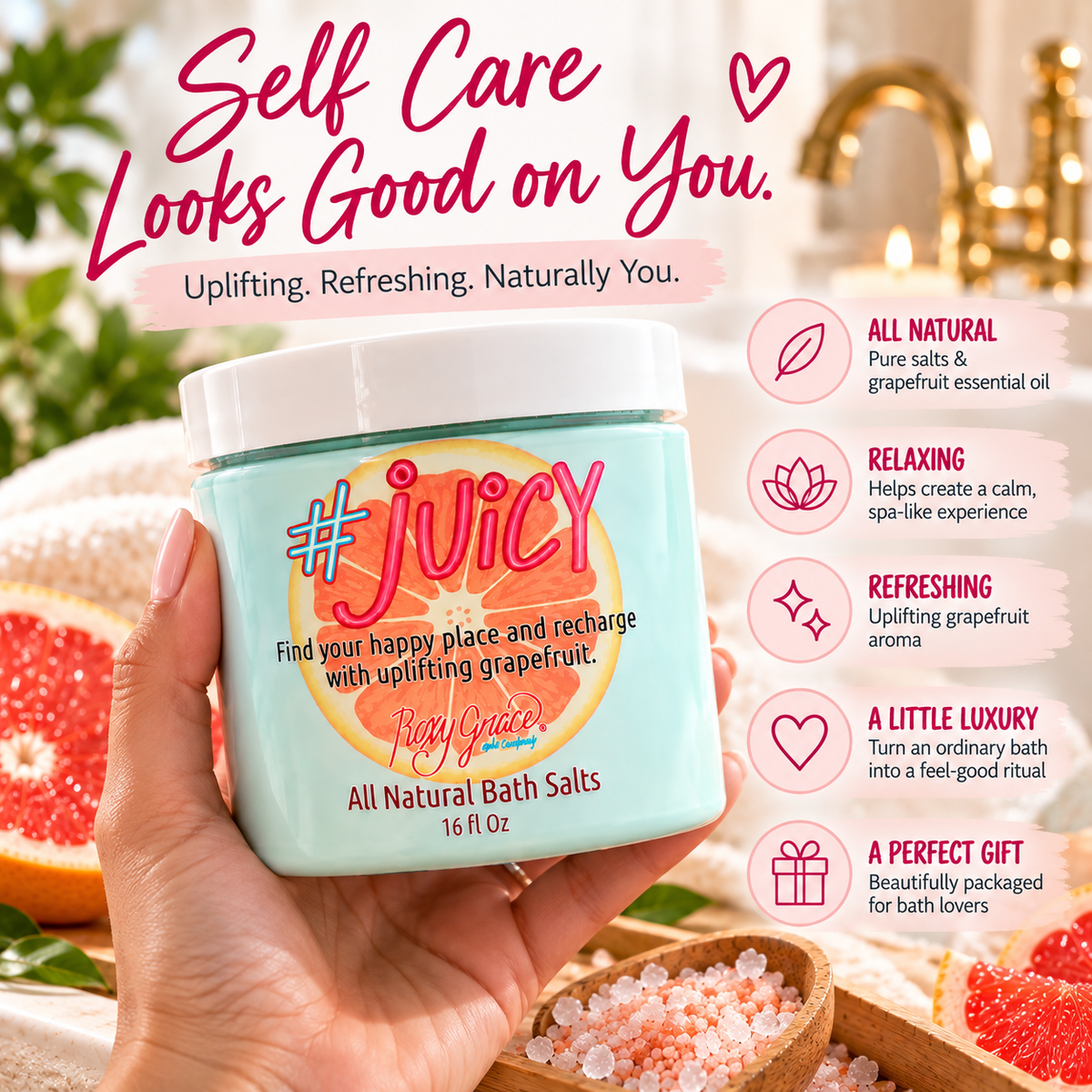 Juicy Grapefruit Essential Oil Bath Salts – 16 oz