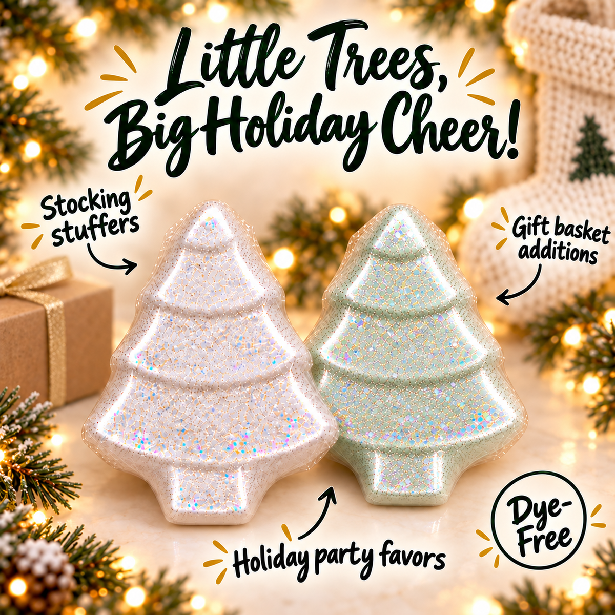 Christmas Tree Bath Bomb – White or Light Green, Optional Glitter
