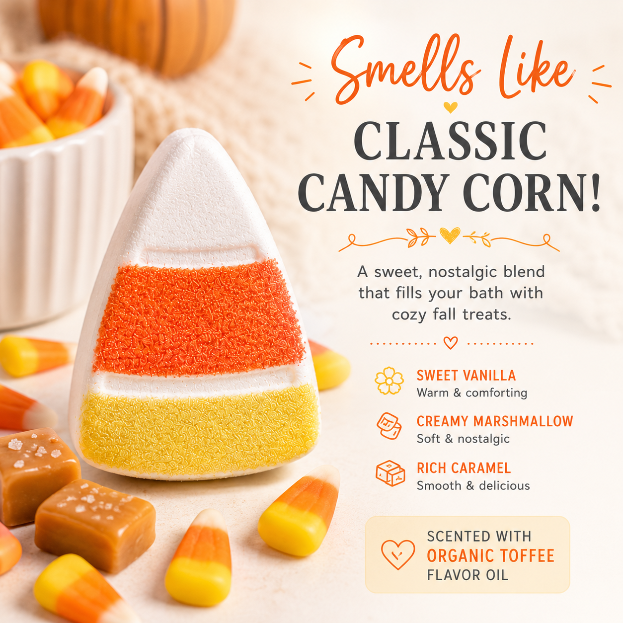 Small candy corn bath bombs