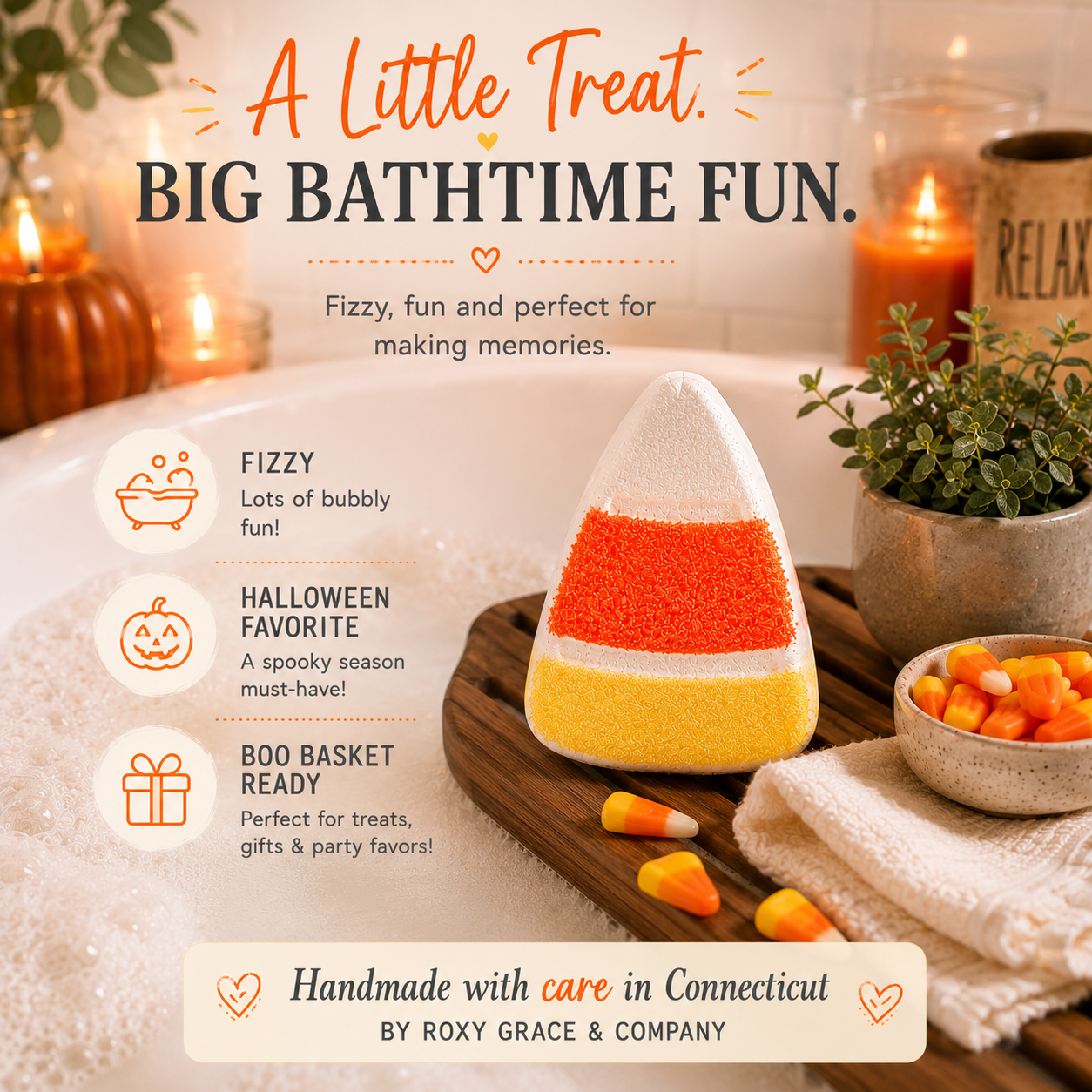 Small candy corn bath bombs