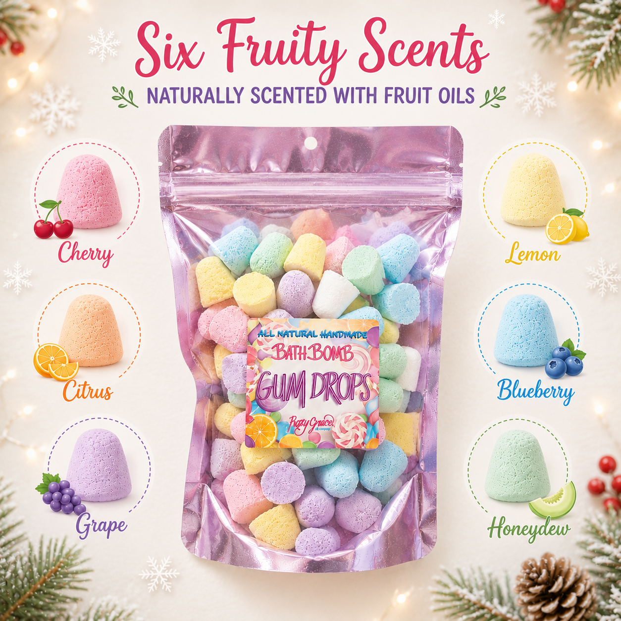Christmas Bath Bomb Gumdrops | Handmade Dye-Free Holiday Bath Gift