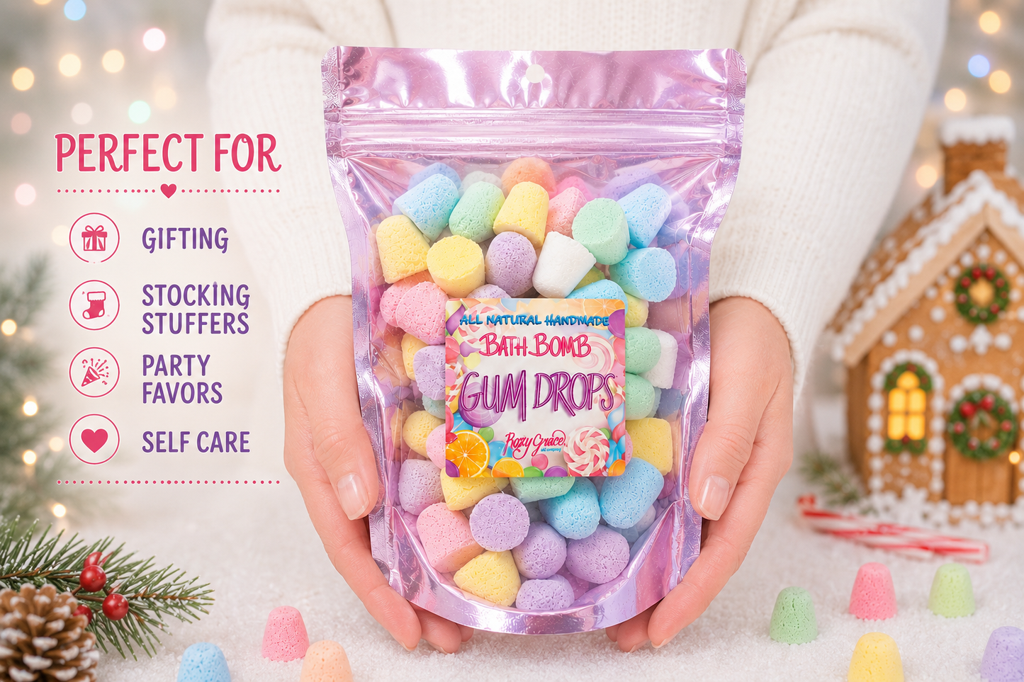 Christmas Bath Bomb Gumdrops | Handmade Dye-Free Holiday Bath Gift