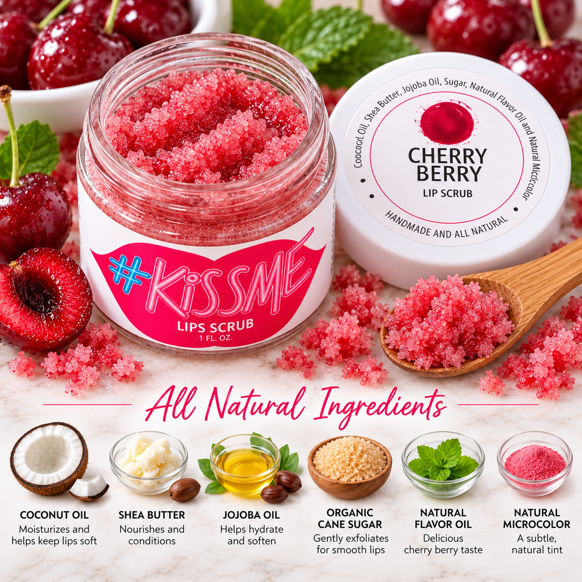 Natural Sugar Lip Scrub – Six Flavors