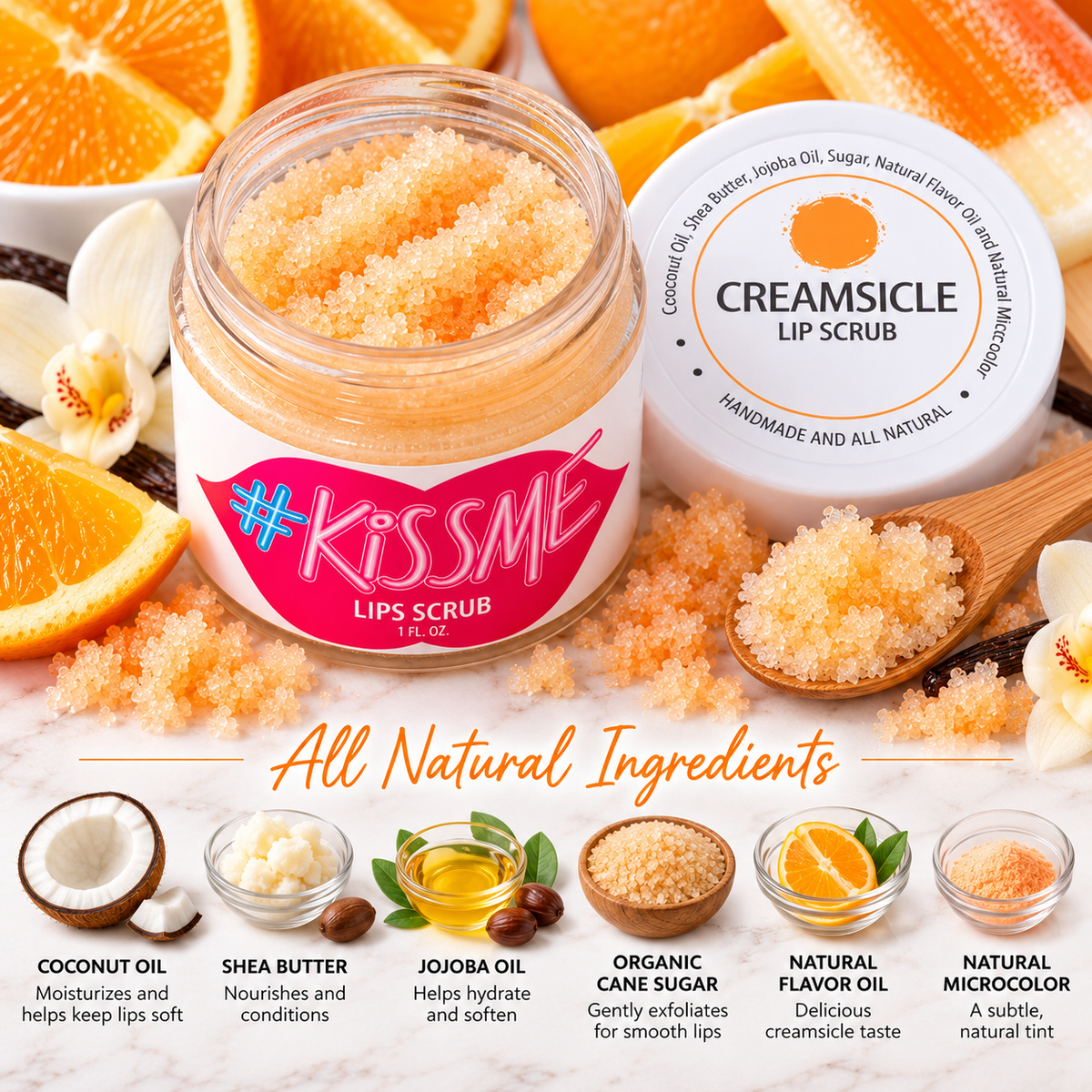 Natural Sugar Lip Scrub – Six Flavors