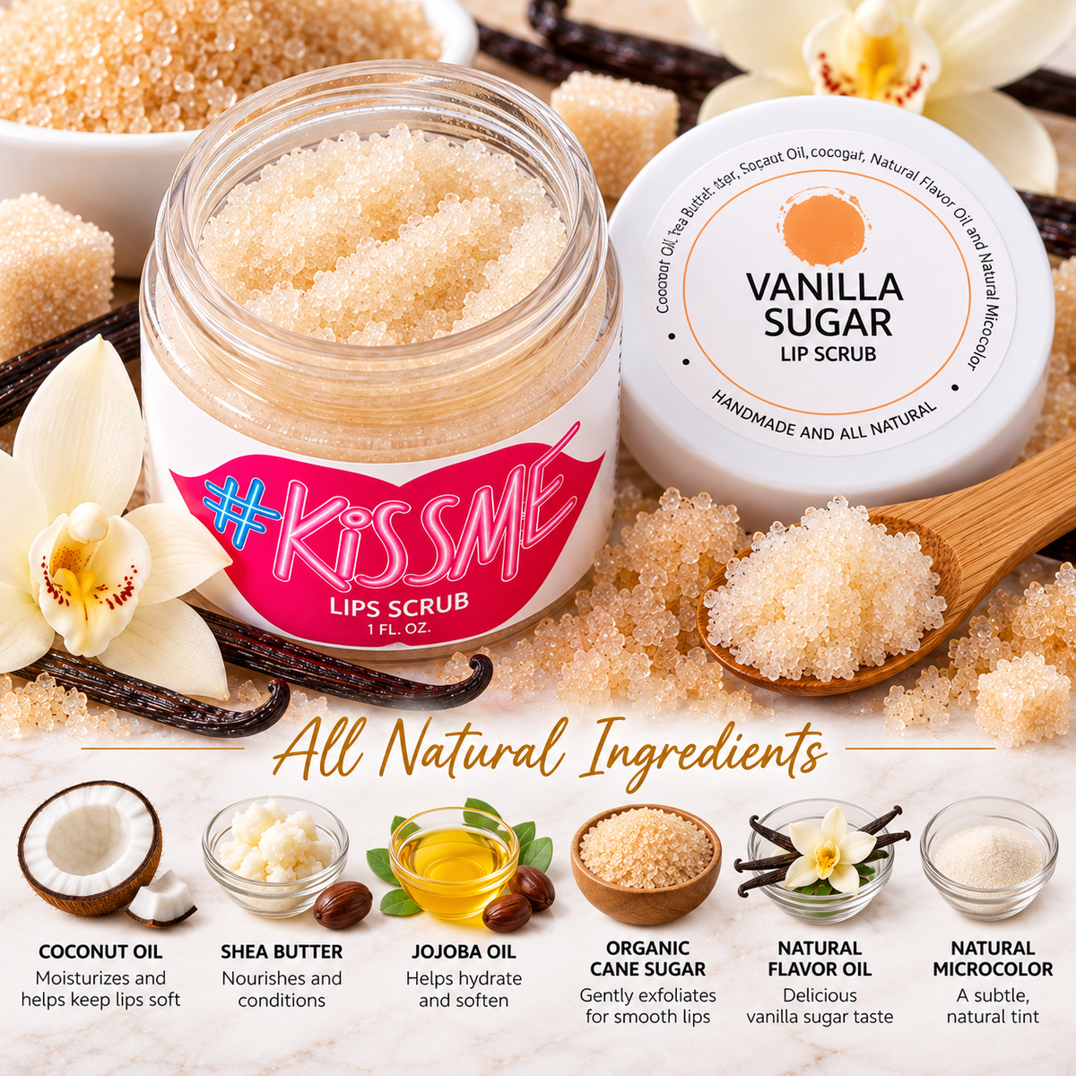 Natural Sugar Lip Scrub – Six Flavors