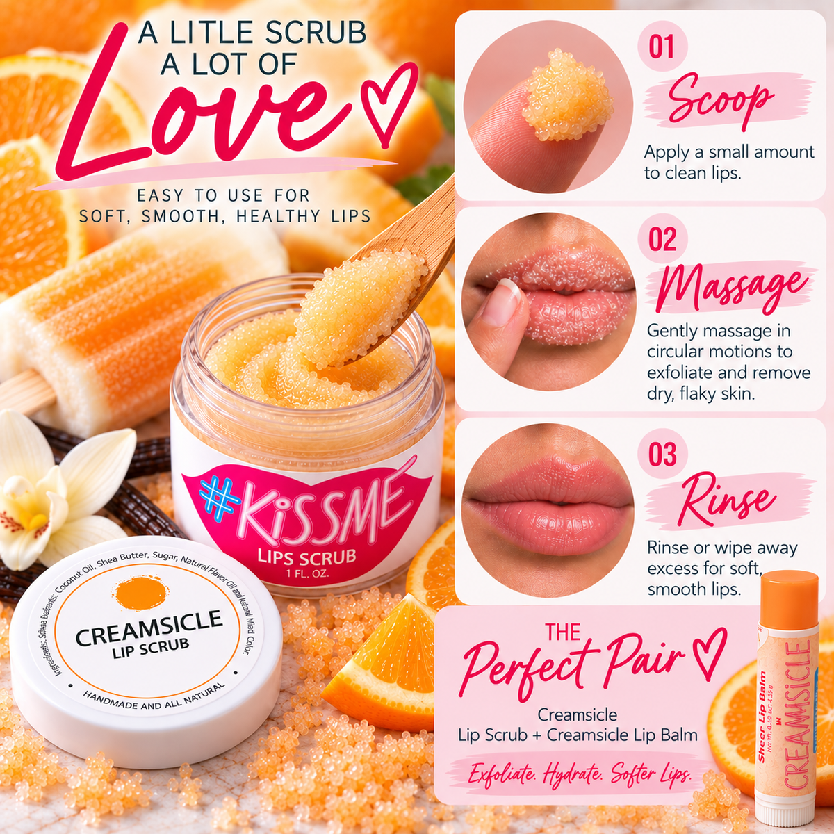 Natural Sugar Lip Scrub – Six Flavors