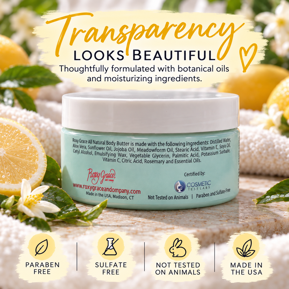 Fresh Lemon Whipped Body Butter – All Natural Moisturizer with Essential Oil | 8 oz