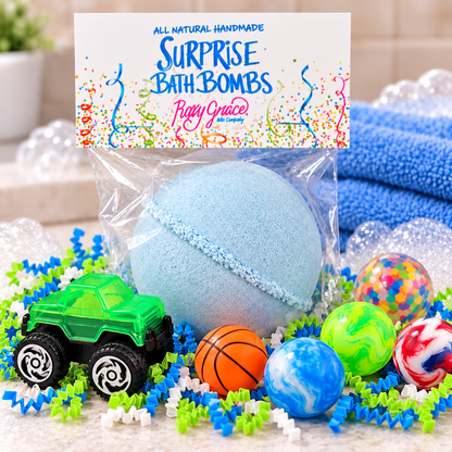 Natural Surprise Bath Bomb for Boys- Dye-free, 3-inch Bath Bomb with Mystery Toy Inside