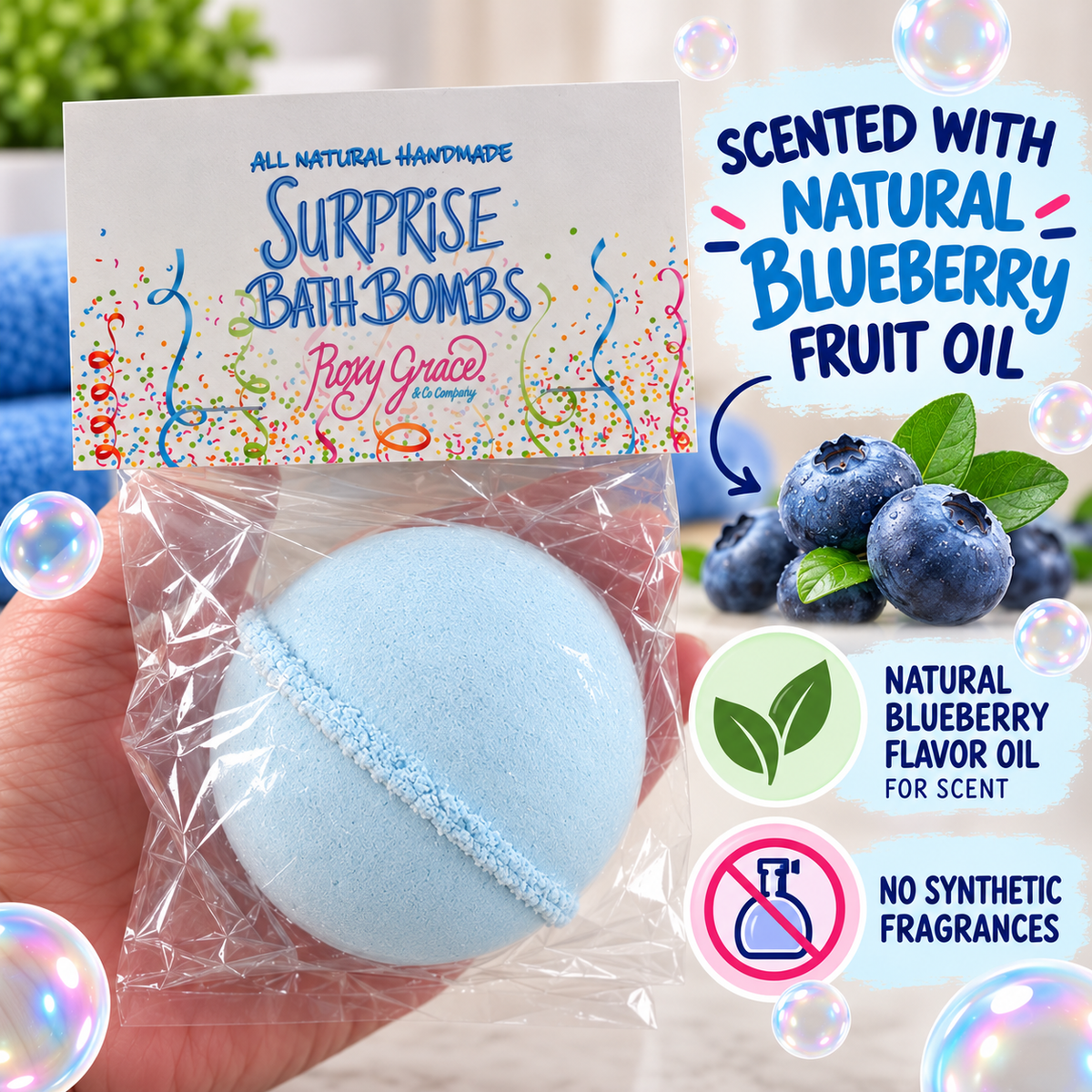 Natural Surprise Bath Bomb for Boys- Dye-free, 3-inch Bath Bomb with Mystery Toy Inside