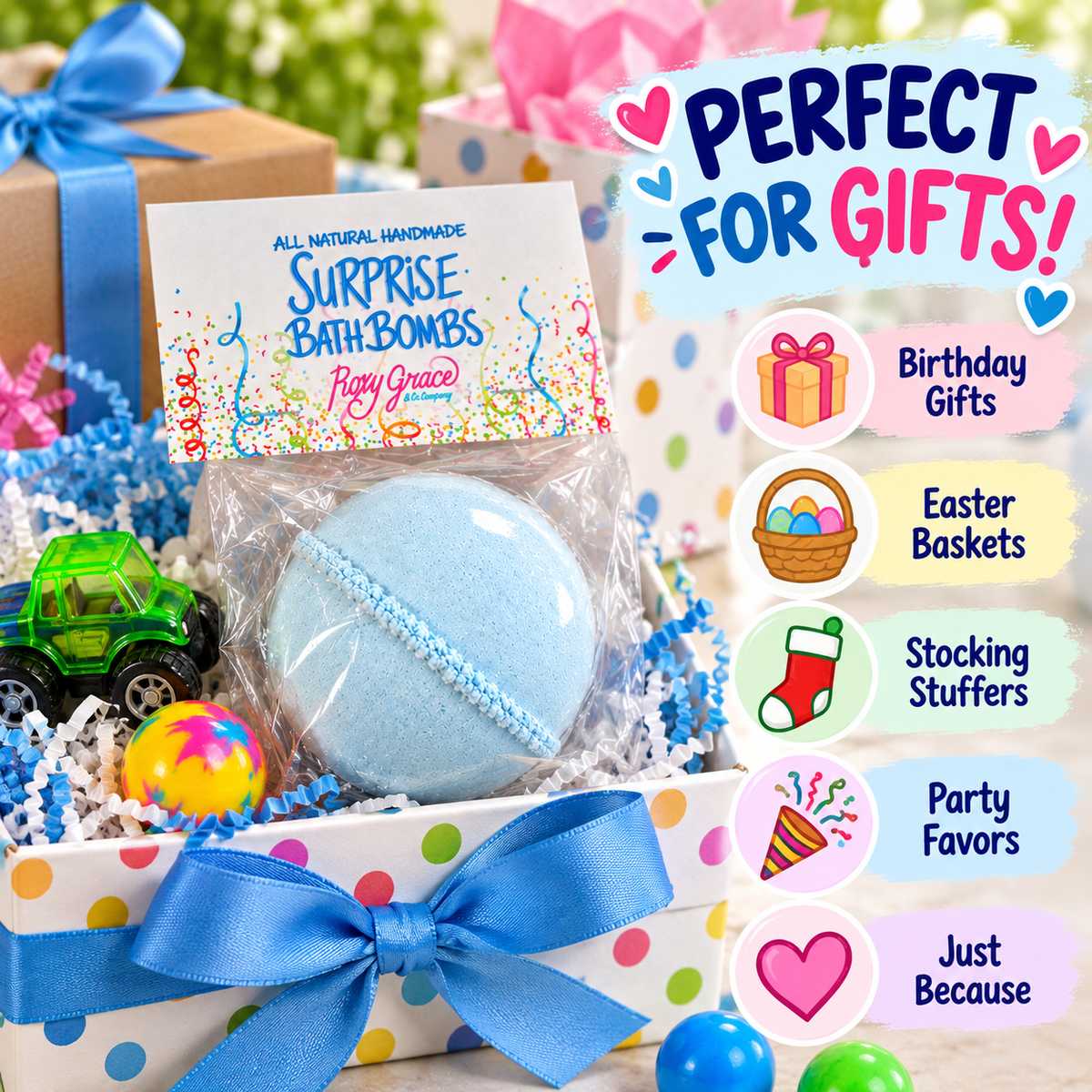 Natural Surprise Bath Bomb for Boys- Dye-free, 3-inch Bath Bomb with Mystery Toy Inside