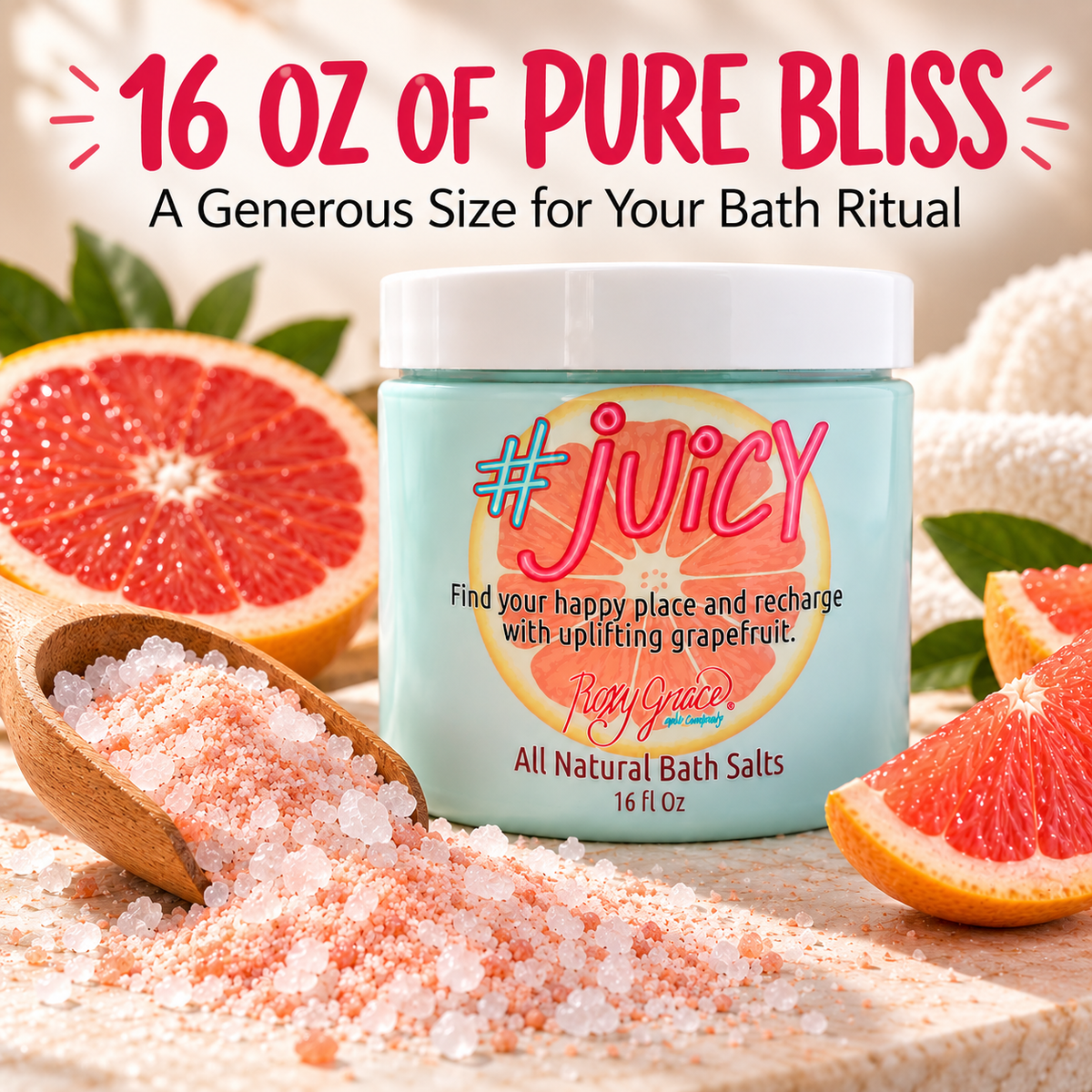 Juicy Grapefruit Essential Oil Bath Salts – 16 oz