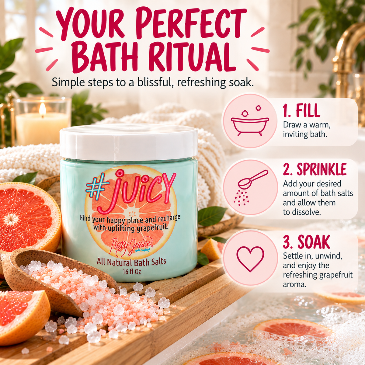 Juicy Grapefruit Essential Oil Bath Salts – 16 oz