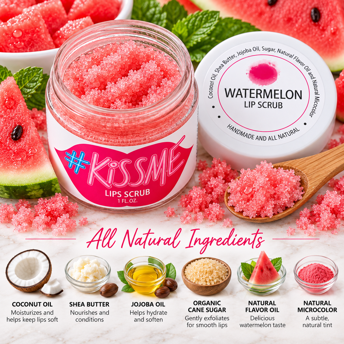 Natural Sugar Lip Scrub – Six Flavors