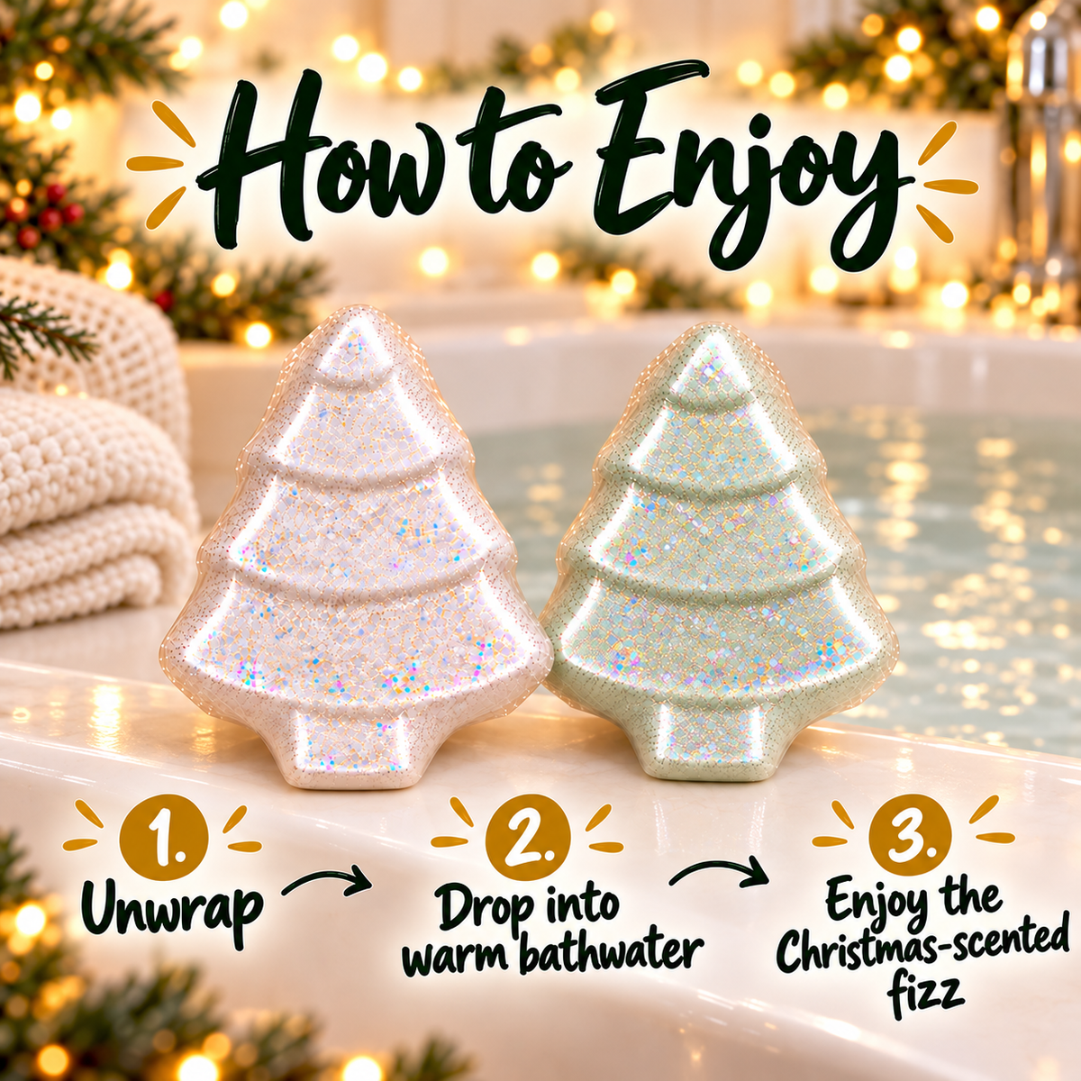 Christmas Tree Bath Bomb – White or Light Green, Optional Glitter