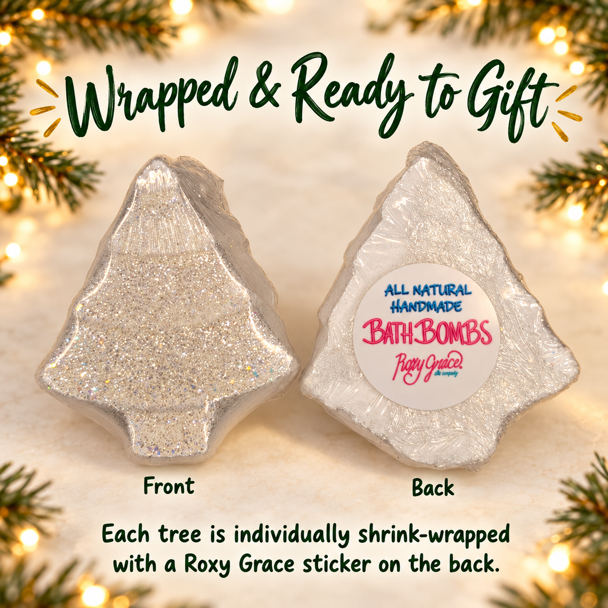 Christmas Tree Bath Bomb – White or Light Green, Optional Glitter