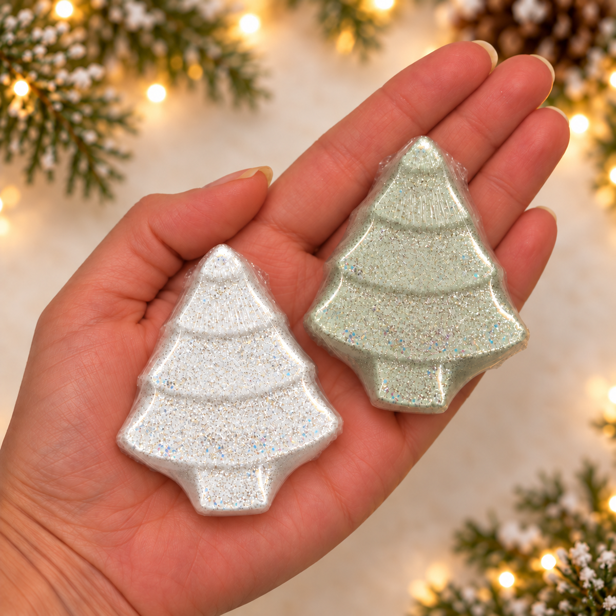 Christmas Tree Bath Bomb – White or Light Green, Optional Glitter